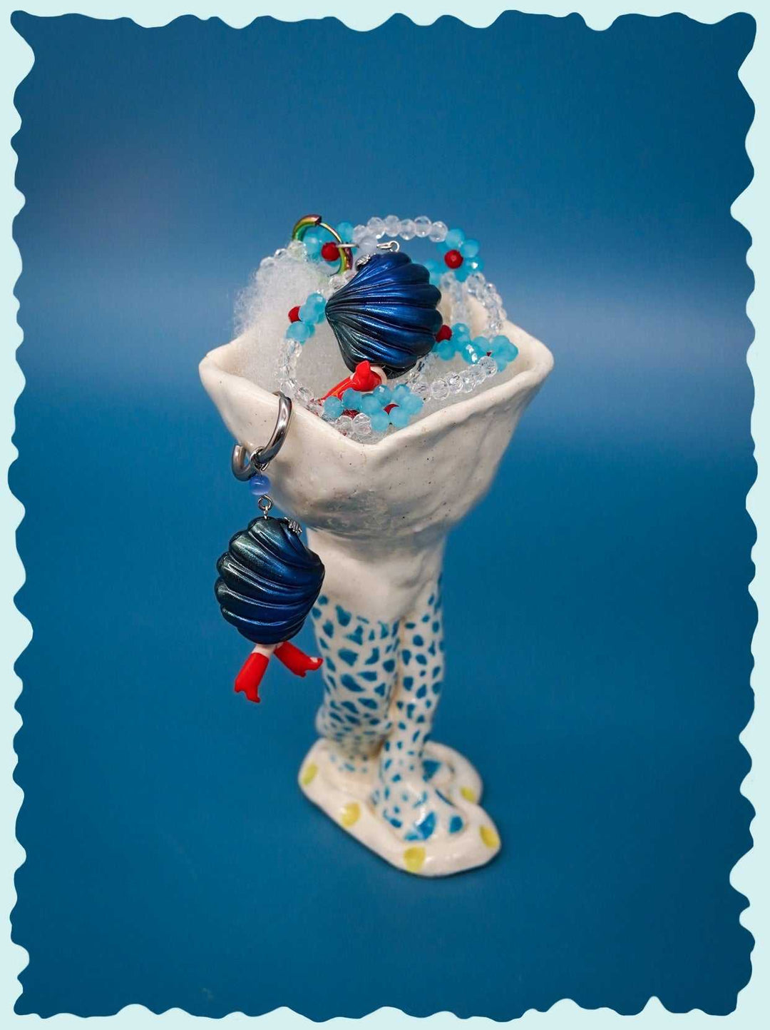 Mini Shy Clam Fairy Jewelry, Classic Blue Necklace and Earring Set, Ocean-Inspired Jewelry, Fairy Tale Accessories, Mermaid Theme Jewelry, Delicate Shell Necklace, Blue Gemstone Earrings, Fantasy Jewelry Collection, Whimsical Clam Pendant, Vintage Fairy Accessories, Elegant Blue Jewelry Set, Nautical-inspired Necklace,