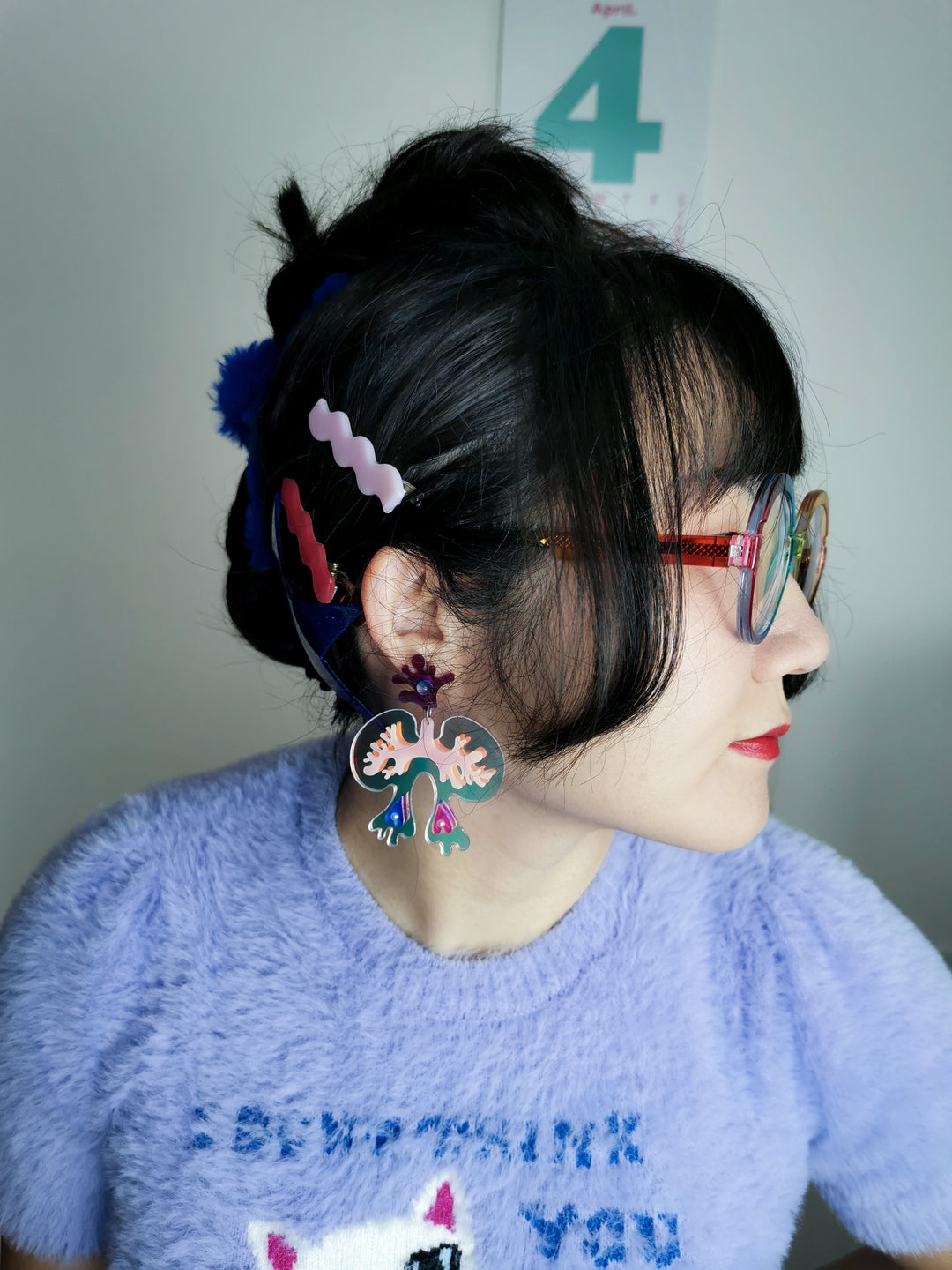 Colorful lung bowtie earring & pendant