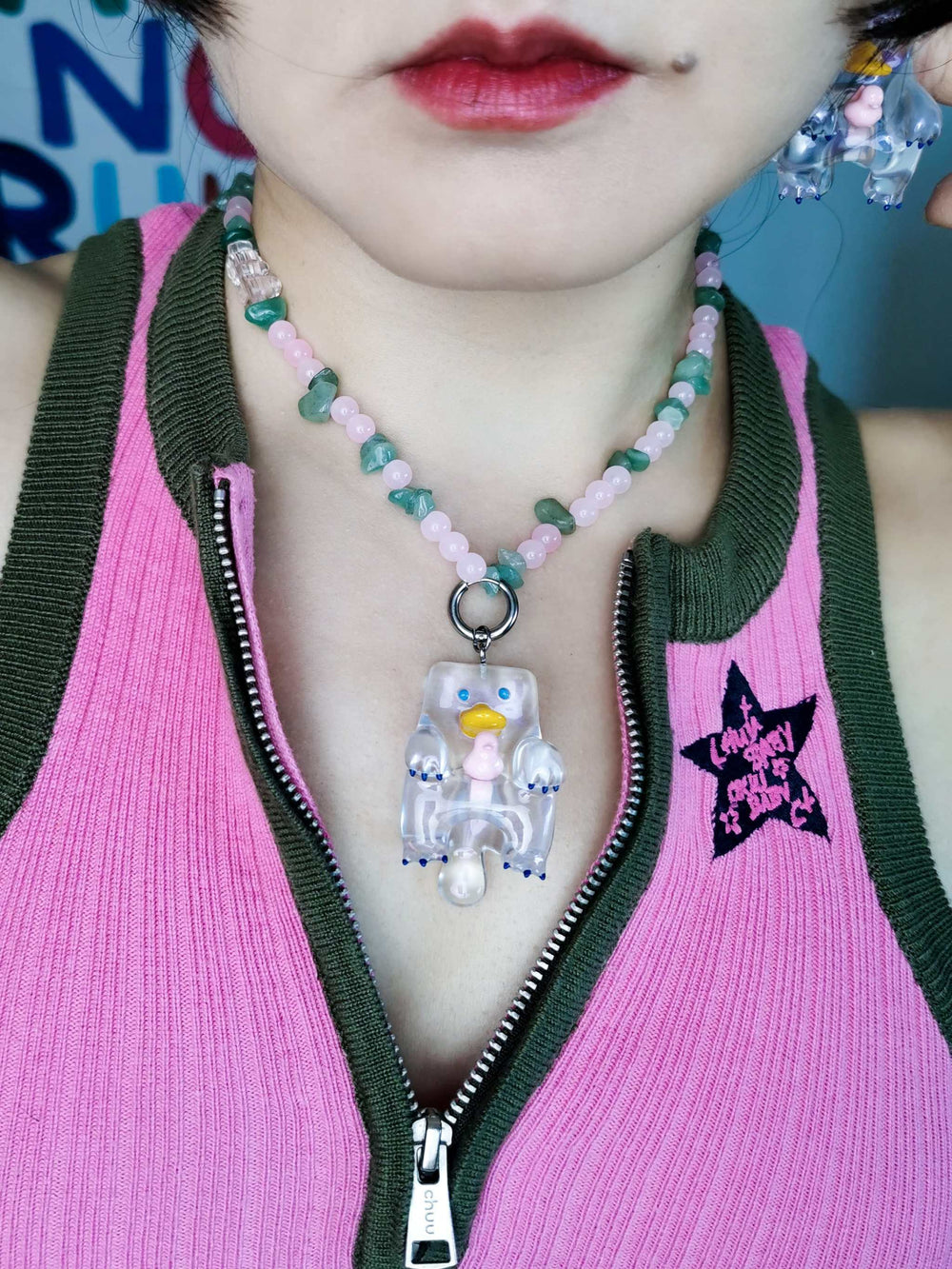 Iridescent Platypus Jewelry Set, Quirky Animal Jewelry Collection, Pink Iridescent Wildlife Accessories, Adorable Platypus Pendant, Playful Platypus Earring Set, Iridescent Animal Figure Toy, Unique Platypus-themed Jewelry, Pink Fantasy Platypus Ensemble,