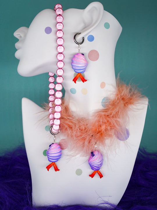 Mini shy clam fairy wild purple color necklace & earring