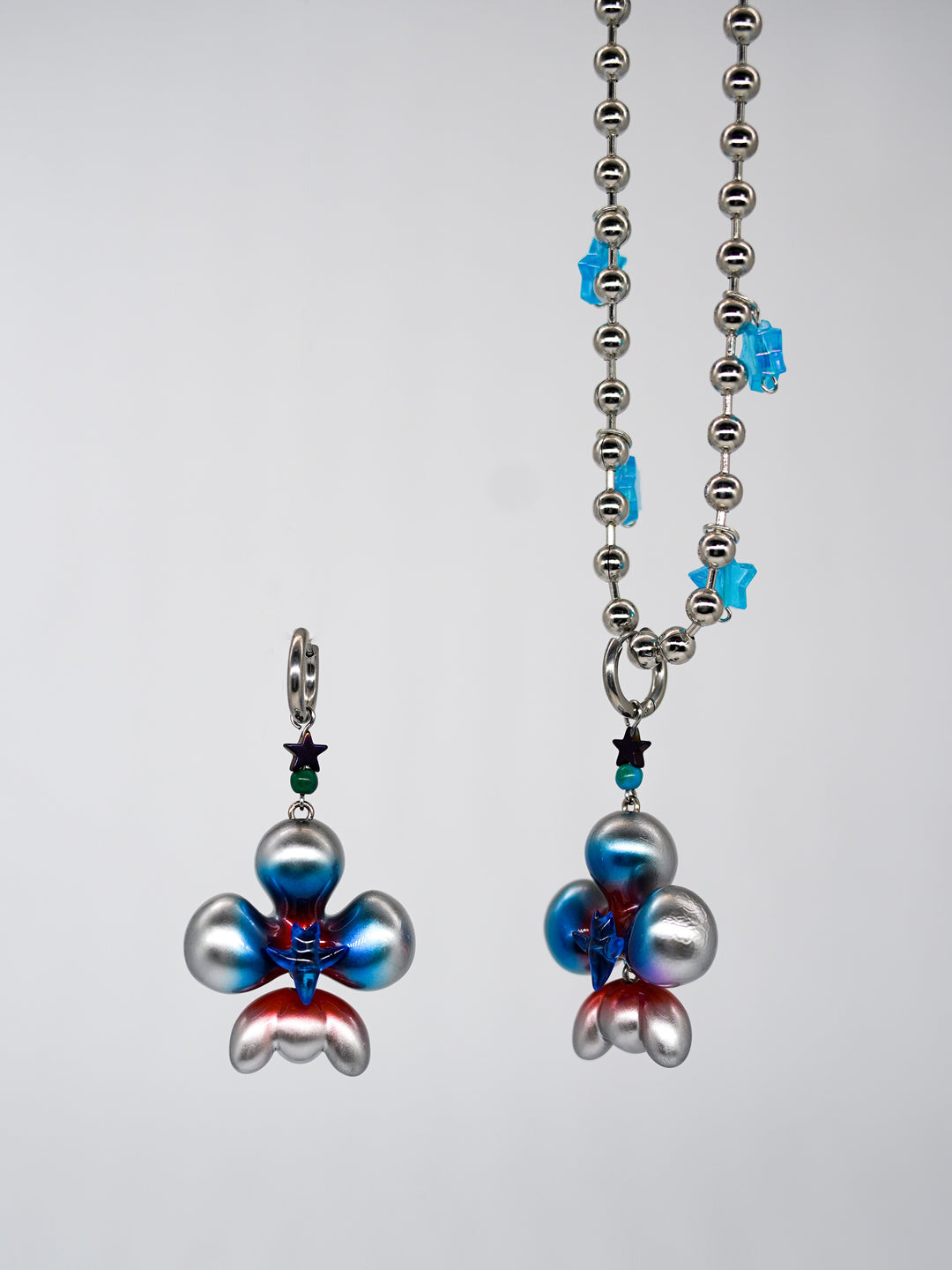 Cyber blue inflated butterfly orchid necklace & earring