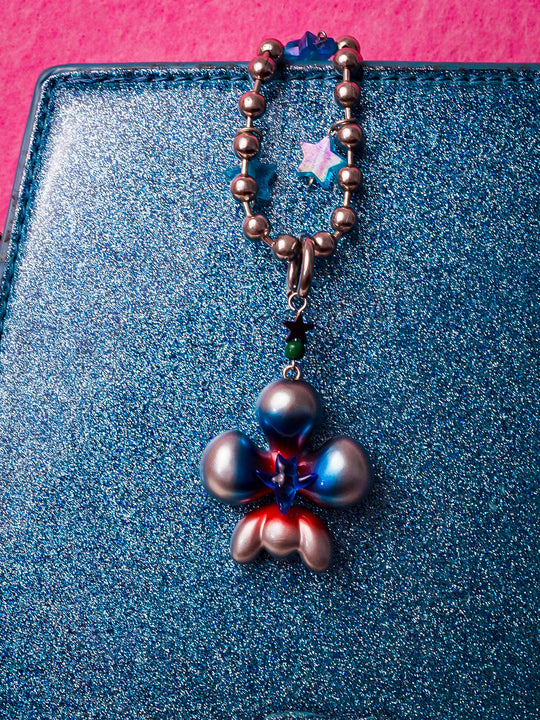 Cyber blue inflated butterfly orchid necklace & earring