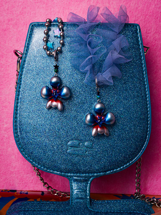 Cyber blue inflated butterfly orchid necklace & earring