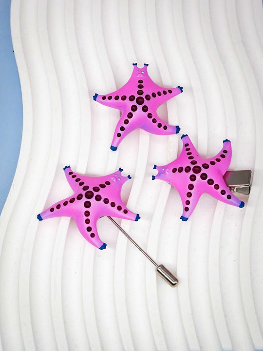 SeaStar cat hairclip and brooch in pink and navy, pearl color blocking design.