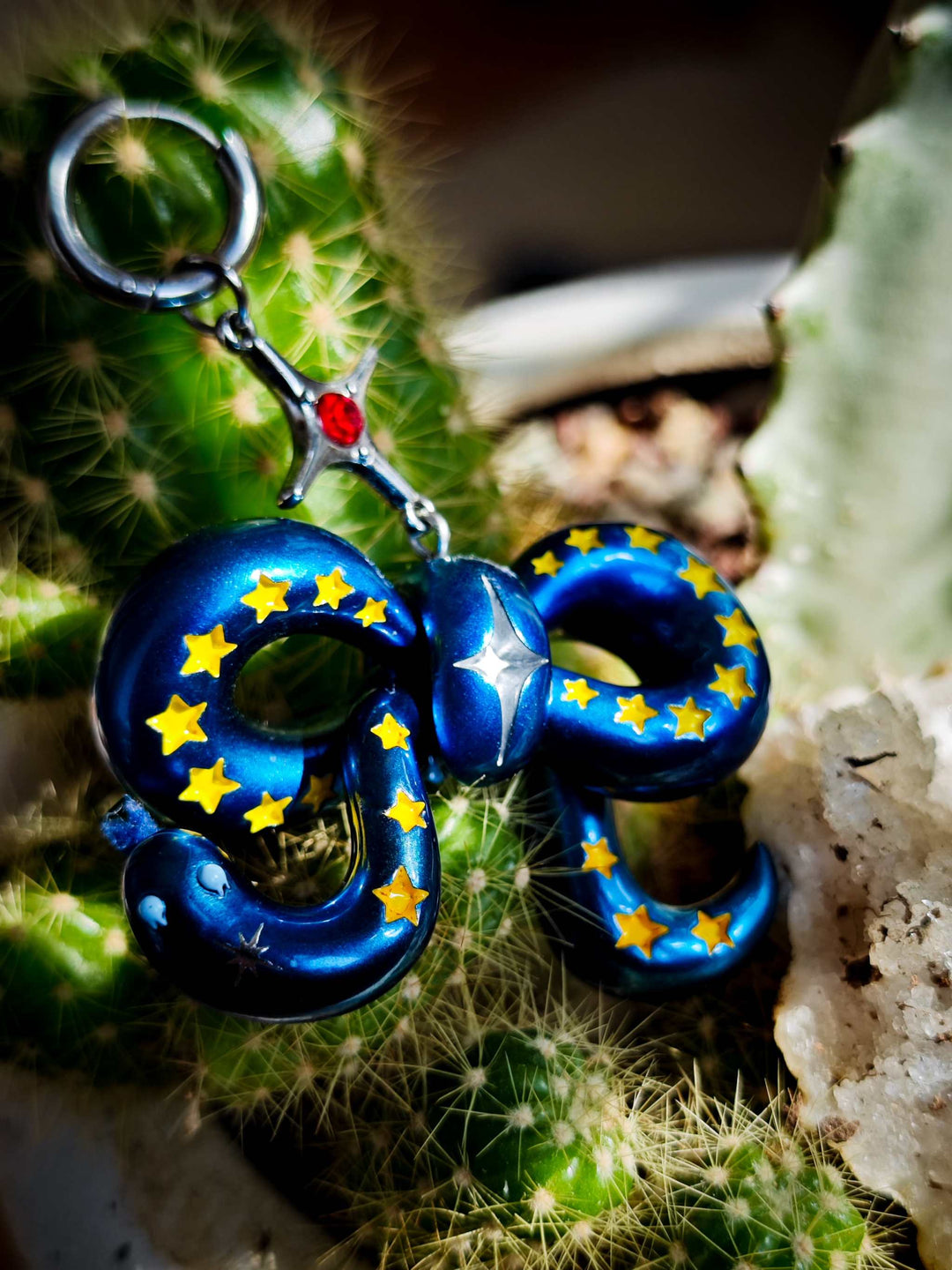 Snake Bowtie galaxy blue necklace and earring with starry design and felt tongue accessory