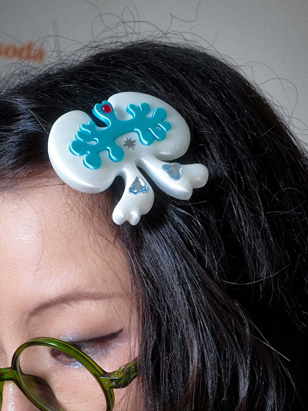 Weird cute lung bow hair clip 3D printed organ accessory with rhinestones in white green and silver pink colors