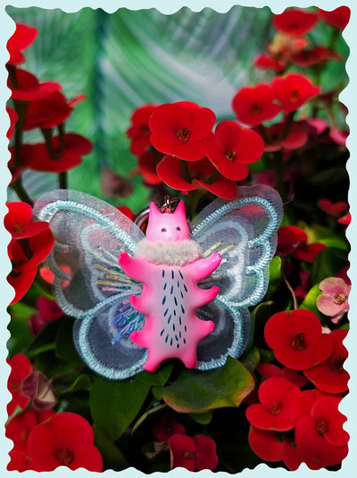 Butterfly cat with Fur Snood Necklace & Earring Flamingo Pink