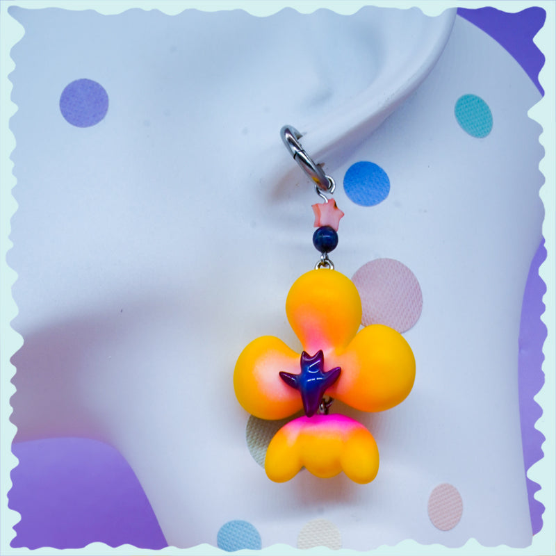 Yellow orange inflated butterfly orchid necklace & earring