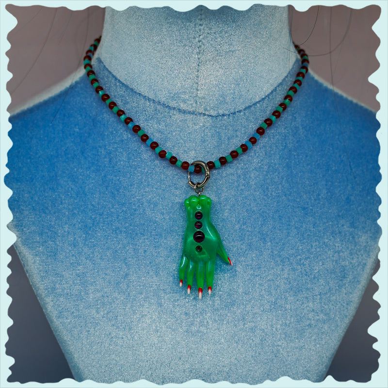 Hand Necklace, Earring & Hairclips - Green Fairy Goblin Collection