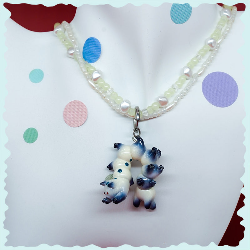 Seal point catcaterpillar with lots of feet necklace & earring