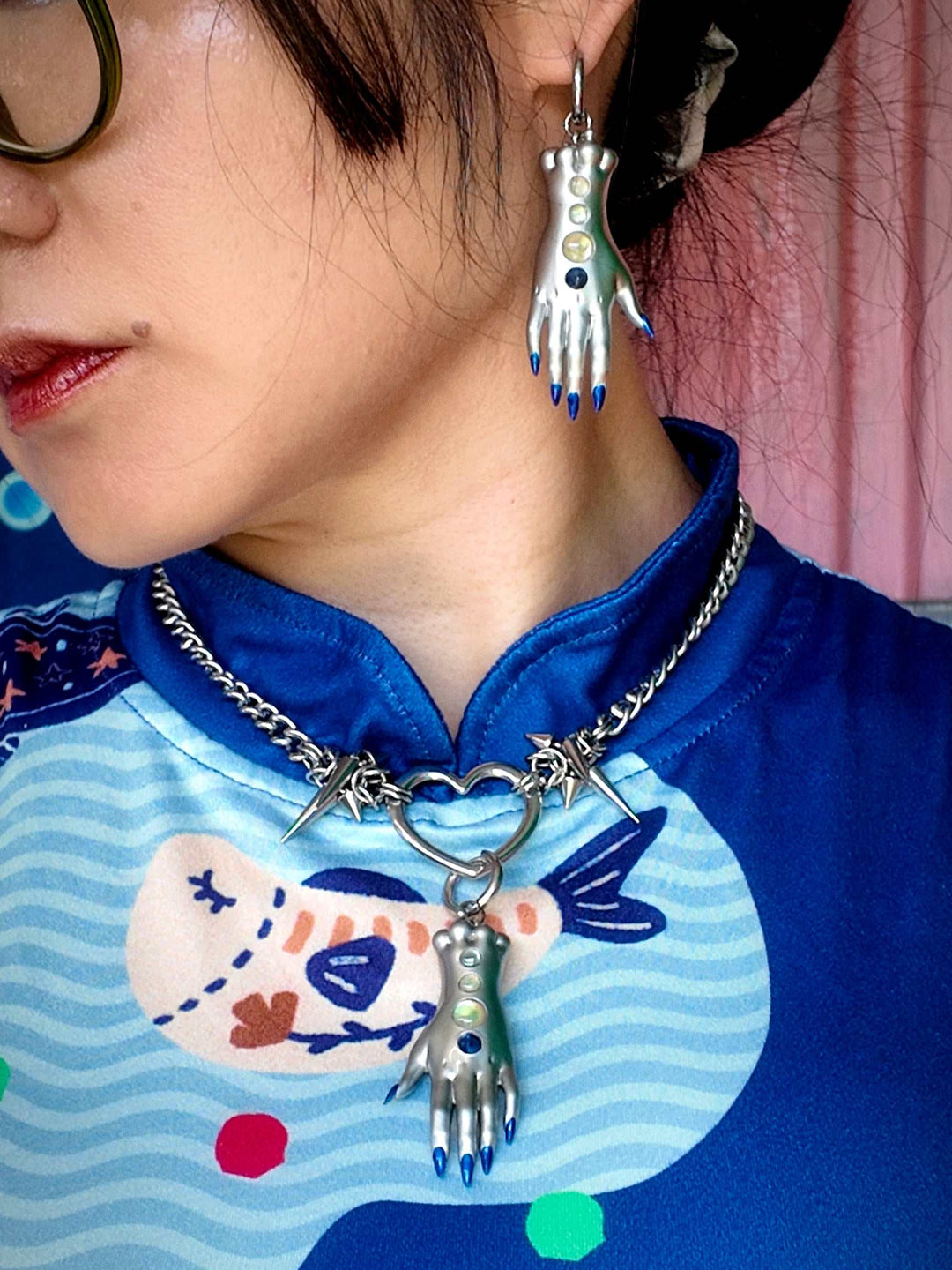 Moonlight Silver Fairy Goblin Hands — Necklace & Earrings
