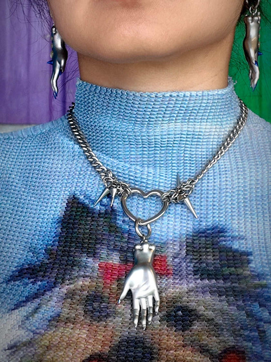 Moonlight Silver Fairy Goblin Hands — Necklace & Earrings