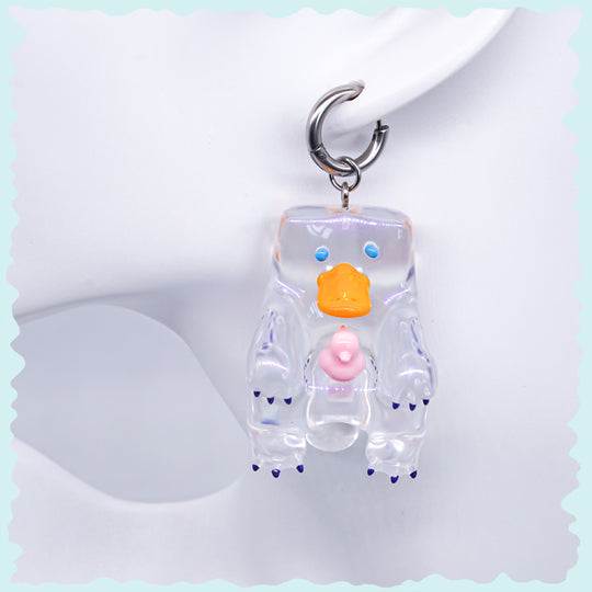 Pink iridescent platypus necklace,earring & figure toy.